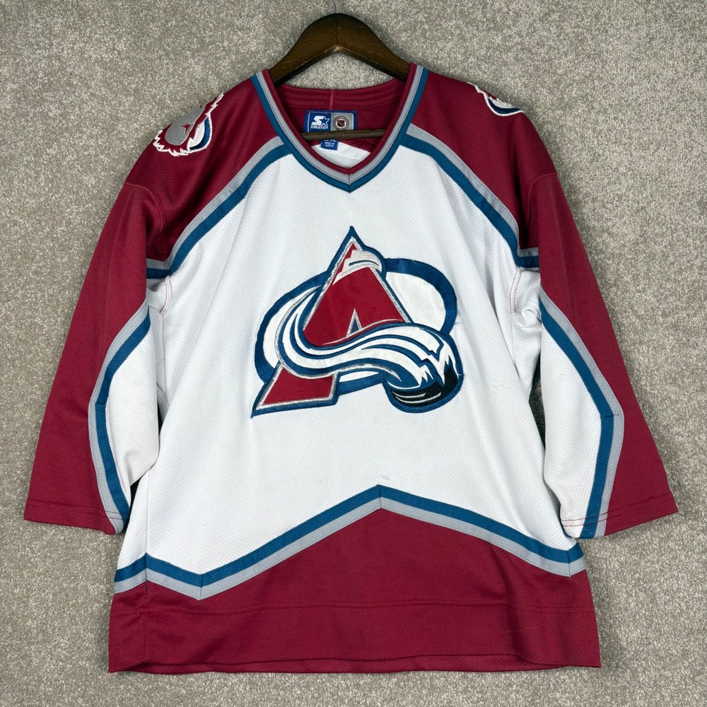 Vintage Starter Colorado Avalanche NHL Jersey White Burgundy L/XL Hockey